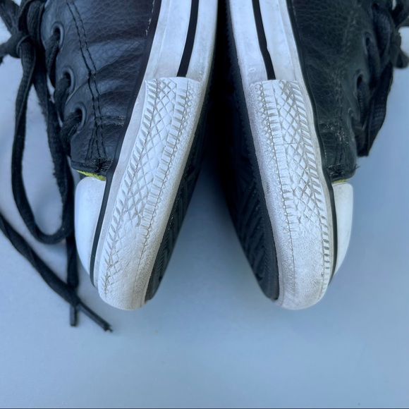Converse All Star Black Faux Leather Sneakers Sz 8 Lace Up Chuck Taylor Shoes - Picture 10 of 10